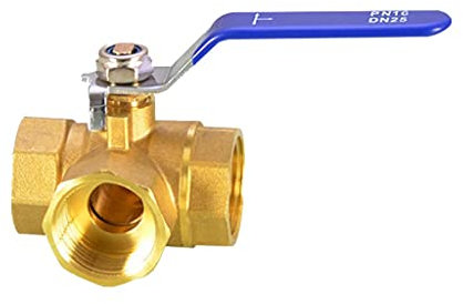 YIHANWUU 3-Way Ball Valve, 1/4 3/8 1/2 3/4 1 Bsp Female Brass Full Port T-Port/L-Port for Water Oil Air Gas/3/8In/Ttype