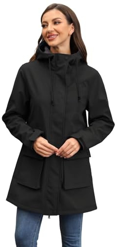 CHIGUO Veste d'hiver légère et imperméable pour femme - Doublée en polaire chaude avec capuche - Veste de pluie longue