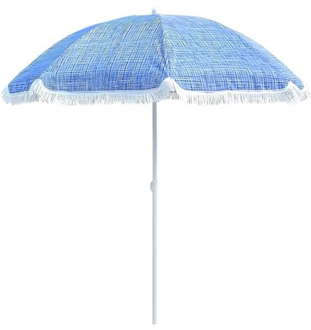 Generisch Tragbarer Sonnenschirm, 160 cm Blau Gestreifter Strandschirm im Hawaii-Stil, Faltbarer Terrassenschirm, Gartenschirm mit Fransen