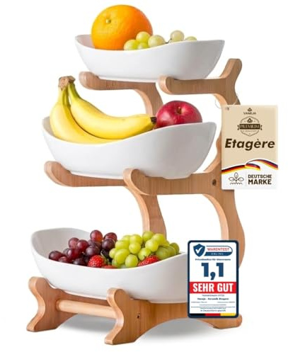 VANEJA® Obst Etagere 3-stöckig WEISS Keramik Obstschale