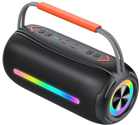 aowoka Altavoz Bluetooth Portátil 40W con Asa, Altavoz Potente con Subwoofer Doble, Bluetooth Speaker Impermeable IPX7, con Luz RGB, TWS/AUX/TF - Ideal para Fiestas, Viajes y Exteriores