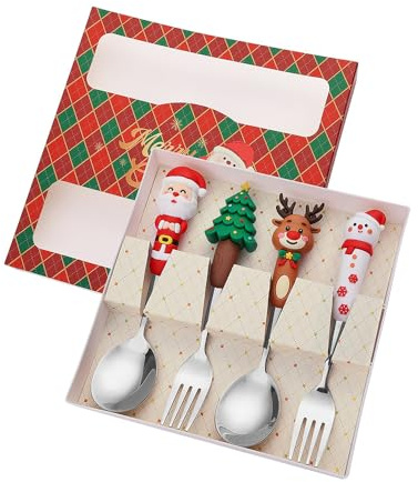 Set di posate natalizie in acciaio inox 410 con cucchiaio e forchetta con disegni festivi, torta di frutta per le vacanze, pranzi natalizi