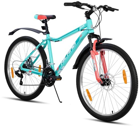 HILAND Gamille 26 27,5 Zoll Damen Mountainbike, 18-Gang MTB mit Aluminiumrahmen, Vorderrad-Federgabel und Scheibenbremsen, Grün/Lila Mountainbike für Frauen