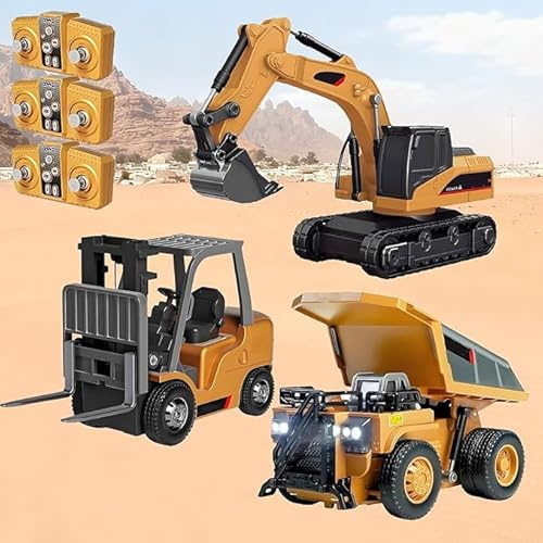 Serie Mini-RC Construction – Set Di Camion Con Cassone Ribaltabile Tascabile, Escavatore E Carrello Elevatore in Scala 1/64, Veicoli Da Costruzione Telecomandati A 2,4 GHz, Per Collezionisti,3set