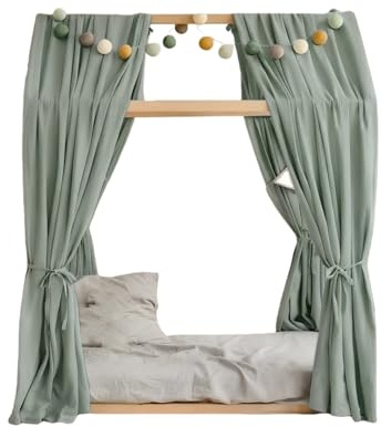 Surwin 2 Stück Hausbett Himmel Musselin Betthimmel für Hausbett Kinder Mädchen Jungen Stoffhimmel Hausbetthimmel Bettvorhang für Kinderbett Baldachin Kinderzimmer Nordisch Deko (Dunkelgrün,120x350cm)