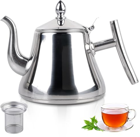 Theiere avec Infuseur 1L: Théière en Acier Inoxydable avec Filtre, Theiere Induction pour Sachets de Thé et Thé en Vrac, Compatible avec les Plaques à Induction