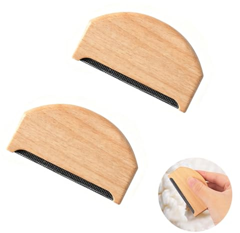 2 Stück Wollkamm aus Buchen-Holz, Pullover-Rasierer,Tragbarer Fusselrasierer,Kamm aus Kaschmir, Katzenhaarentferner,Wollkämme Pilling und Knötchen zu Entfernen,Reinigungswerkzeug für Kleidungspflege