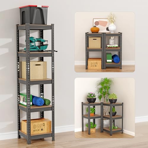 OHMG Étagère de Rangement à 5 tablettes réglables en Hauteur, Charge Max. 500Kg, Chromé,en MDF avec Cadre Métallique,Étagère Charge Lourde,pour Garage Atelier Cuisine Salon