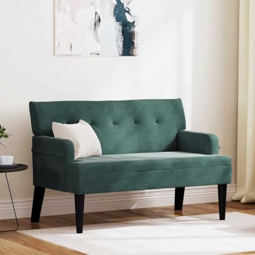 Amorsee Sitzbank aus Stoff, Bank Polsterbank mit Rückenlehne, Bettbank, Flurbank für Wohnzimmer, Modern, 112 x 65,5 x 75 cm Dunkelgrün