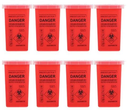Garneck Contenitore Portatile per Oggetti Taglienti con Coperchio Rosso Set da 8 Pezzi Piccolo Secchio per Rifiuti di Tatuaggi e Smaltimento Sicuro di Aghi per Laboratorio e Salone