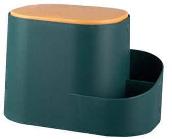 Gatuida Mini Cubo de Basura de Mesa Verde Oscuro Tapa a Presión, Papelera de Escritorio Pequeña de Plástico Ecológico para Oficina y Hogar, Contenedor Compacto para Residuos y