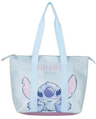 Bolsa Playa Stitch Grande Mujer y Niña - Bolso Tote Gran Capacidad Diseño de Stitch, Bolso Hombro Cremallera y Asas Largas Resistantes, Bolso Playa, Viaje y Verano