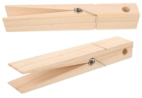 USHOBE Set 2 Mollette Giganti in Legno Beige per Asciugamani e Vestiti, Facile da Usare Presa Sicura, per Bagno e Aree Esterne
