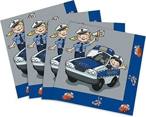 TIB 19522 Servietten Polizei 3-lagig Set mit 20 Stück, Größe: 33 x 33 cm, mehrfarbig, 1 Stück