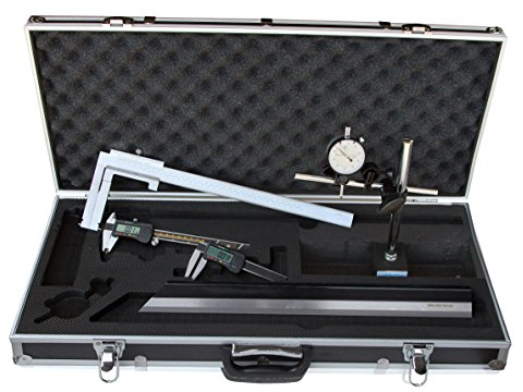 CNC QUALITÄT Messmittel im Satz - Messschieber 150 mm - Bremsscheiben/Bremstrommel-Messschieber - Messuhr - Messstativ - Magnetständer mit Magnetfuß - Haarlineal (6 Teile) - für Autowerkstatt
