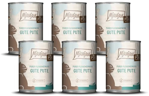 MjAMjAM - premium våtfoder för katter - ren köttnjutning - bra ren kalkon, förpackning om 6 (6 x 400 g), spannmålsfri med extra kött