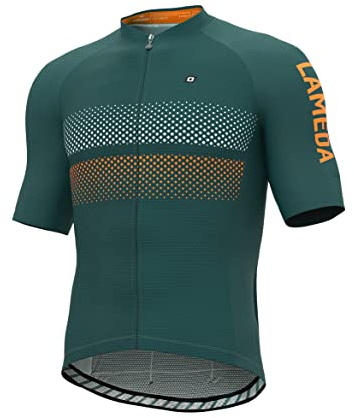 LAMEDA Radtrikot Fahrradtrikot Herren Kurzarm Funktionsshirt T Shirt Atmungsaktiv Schnell Trocknen Fahrradbekleidung Damen Kurz für Radsport Fitness Blau&Grün L