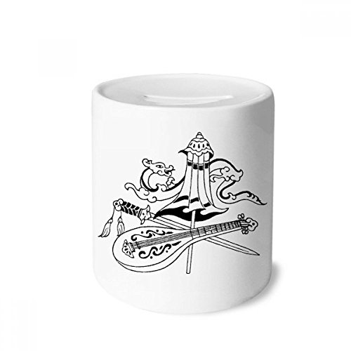 DIYthinker Chinese Umbrella Sword Dragon Drawing Money Box Ceramic Coin Case Piggy Bank Gift