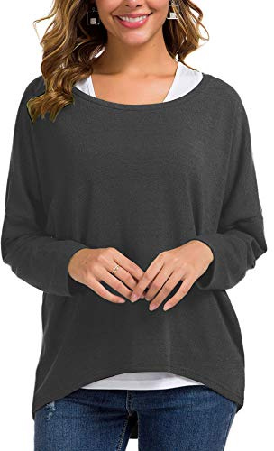 Meyison Damen Lose Asymmetrisch Jumper Sweatshirt Pullover Bluse Oberteile Oversized Tops T Shirt