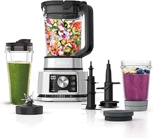 Ninja Foodi Frullatore Power Nutri 3 in 1,1200 W, caraffa da 2,1L, tazza 700ml e ciotola 400ml con Power Paddle, per frullati, creme dense e bibite ghiacciate, argento, CB350EU