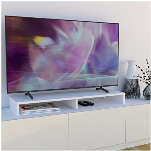 Henor Monitorständer TV-Bildschirmerhöhung in Holz 100 x 26.5 x 12 cm. Unterstützt 90 kg Weiß