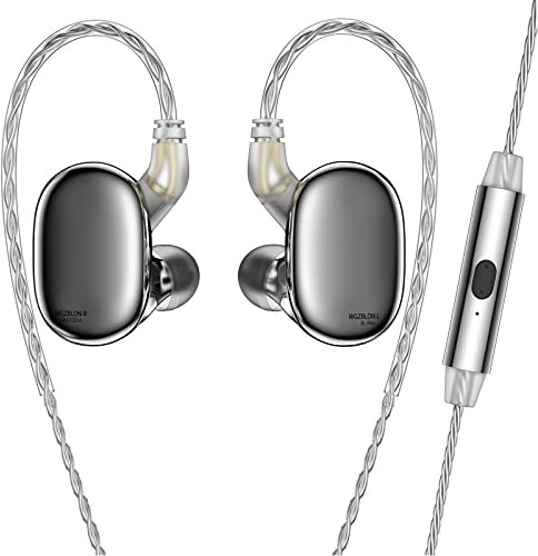Yinyoo HiFi-In-Ear-Monitor, BLON BL-MAX Dual-dynamische Treiber-Kopfhörer, Bass, IEM, kabelgebunden mit Zinklegierung, abnehmbares 2-poliges Kabel für Musiker, Sänger Drums (Pistole, mit Mikrofon)