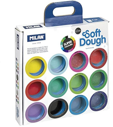 Maletín 16 botes 30 g pasta blanda Soft Dough MILAN® colores surtidos (incl. Neon y Glitter)