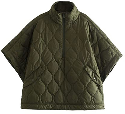Kvinnor Jacka Kepsar Och Poncho Höst Kvinna Kläder Solid Quilted Coats Zippers Cardigan för Kvinnor Casual Oversierad Jacka-Green,S