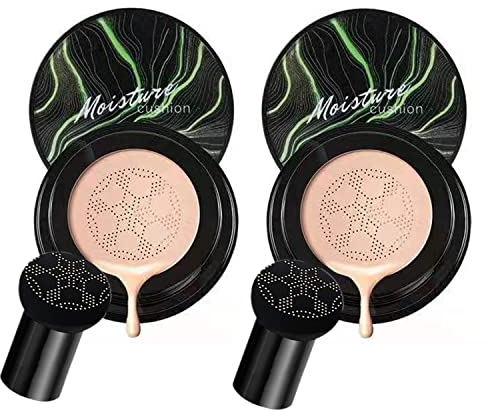 2PCS Mushroom Head Air Cushion CC Cream Natural Moisturizing Full Coverage Foundation Brightening Pigment BB Cream Matte Foundation Set Gift For Women (Natural)