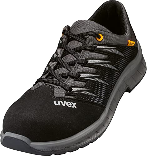Uvex 2 Trend Work Shoes for Men & Women, Safety Shoes S2 SRC with Steel Toe Cap, Black/Grey, Size 8