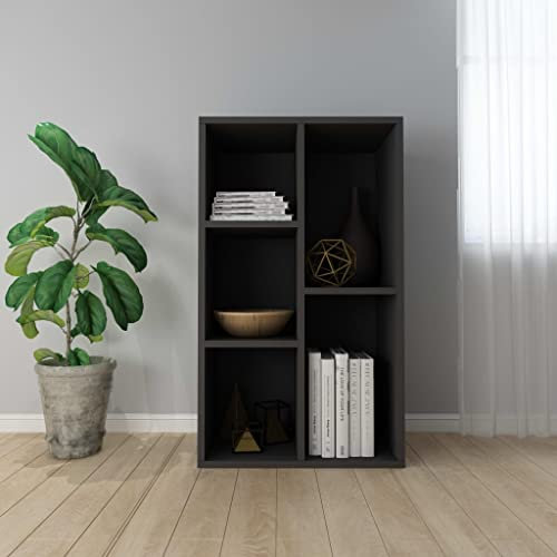 Makastle Bücherregal Bücherschrank 5 Fächern Standregal Aktenregal aus Spanplatte, TV Schrank Wandregal Raumteiler Lowboard Regal für Wohnzimmer Büro Schlafzimmer Schwarz 50x25x80 cm