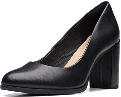 Clarks Women's Freva85 Court Shoes, Black Leather, 4 UK