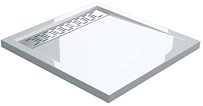 Plato de Ducha Plano Rectangular 90x90x5 cm Acrílico Blanco | Instalación a Ras de Suelo | Conexiones DIN | Xetro04W