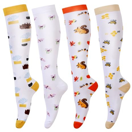 LEOSTEP Calzini a compressione per uomini e donne, 4 paia, calzettoni contenitivi lunghi e antiscivolo, ideali per corsa, infermieri, viaggi, volo, gravidanza, 20-30 mmHg