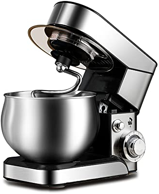 hzexun Robot Pâtissier 1200W, Patisserie Électrique avec Fouet, Batteur, Crochet, Bol d'Acier Inoxydable, 6 Vitesses, 5 Litres (Argenté)