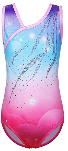 ZNYUNE Mädchen-Gymnastikanzug für Gymnastik, Tanzen, Ballett, Galaxie, Fischschuppen, dehnbar, glitzernder Druck, B278, Pinkblau, 10A