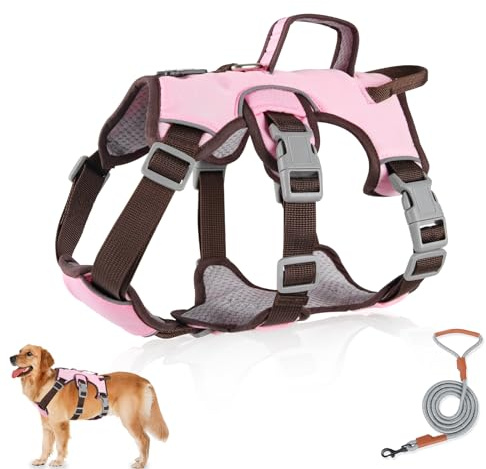 Mehrzweck-Hundegeschirr mit Leine Set, Ausbruchsicheres Anti Zug Hundegeschirr, Anti Zug Geschirr Hund Sicherheitsgeschirr, Hundegeschirre Kleine Hunde für Kleine Mittelgroße Hunde(Rosa, L)