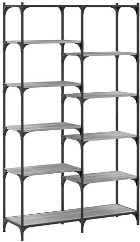 Gecheer Bücherregal Bücherschrank Standregal Holzregal Wandregal Büroregal Aktenregal Aufbewahrungsregal Raumteiler Raumtrenner Aufbewahrung Regal 100 x 32 x 170 cm (B x T x H) Grau Sonoma