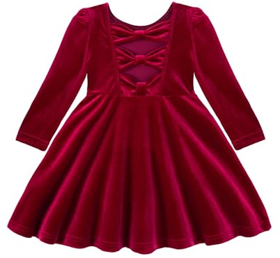 Miipat Vestidos de Terciopelo para Niñas Vestidos de Manga Larga de Otoño e Invierno Elegantes Vestido para la Fiesta de Cumpleaños de Princesas Rojo 120 5-6 Años