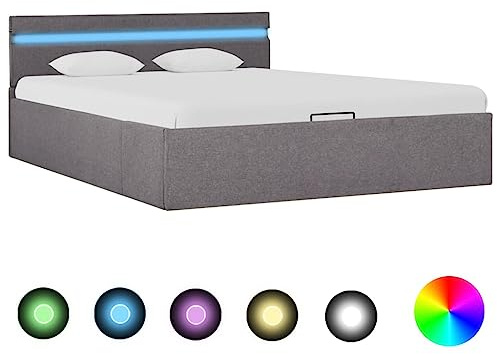 ZQQLVOO Bettgestell Familienbett Palettenbett Bett mit Bettkasten Hydraulisch mit LED Taupe Stoff 140x200 cm