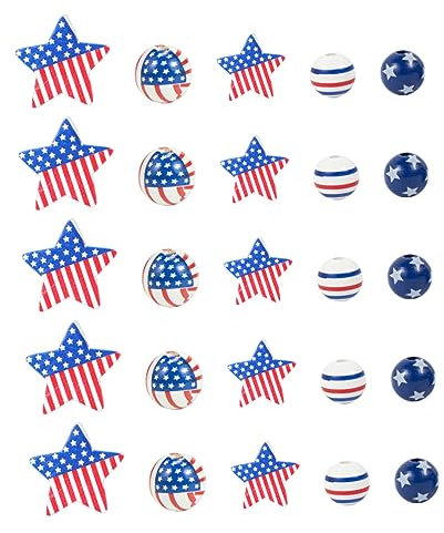 VILLCASE 100St Holzperlen zum Unabhängigkeitstag amerikanische Flagge rotes Zubehör blaue Quastengirlande Holztablett Schmuck Bastelperlen selber machen holzgirlande DIY perlen hölzern Korn