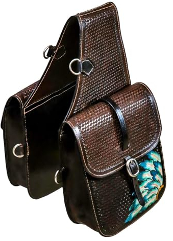 EQUIGEAR Western-Leder-Satteltasche für Pferde | Reitvergnügen Wanderritt geeignet für Reiten und Fassrennen | Satteltasche mit verstellbarem Riemen GRÖSSE: 10X10X3 SA-51