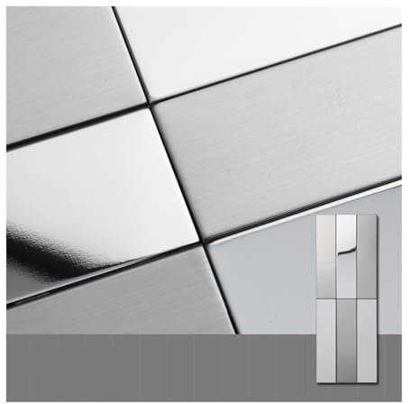1 moderne, helle, luxuriöse Metall-Edelstahl-Mosaikfliese, Hintergrundwand, Eingang, Restaurant, lange Kunst, dekorative Wandfliese, 395 x 138 mm (Color : Silver (interval splicing))