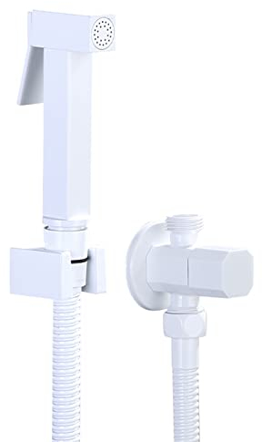 Weißer Hand-WC-Bidet-Sprayer, Duschset aus massivem Messing, Bidet-Wasserhahn im quadratischen Design für kaltes Wasser, wandmontiertes Badezimmer-Bidet-Aufsatz-Set, Duschauslauf, B-Set