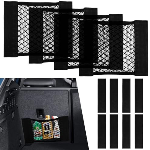 KEWUZY Kofferraum Netztasche Auto 4 Stück,30x25cm, Universal Kofferraumnetz Schutznetz Elastisch Kofferraum Aufbewahrung Netz Mit Beidseitiger Klettverschluss mit doppelseitigem Klebeband für Auto/SUV
