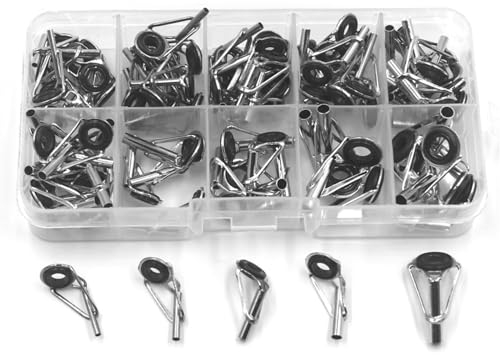 Angelrutenführung 80 Teile/schachtel Größe 1-10# Angelrute Guide Spitze Reparatur Kit Set DIY Auge Ringe Edelstahl Rahmen Keramik Linie Guide Ring. für Salzwasser See Wasser Fischen