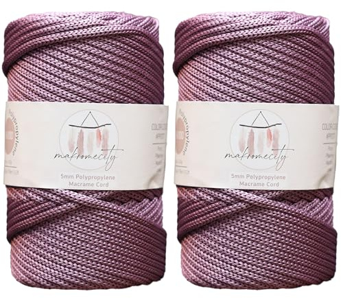 Makromecity, 2 nyanser av polyester makramé sladd 5 mm x 104 meter (37 fot) 5 mm polypropen plommon makramé sladd virkad makramé väska sladd hantverk för vägghängningar, väskor, underplatta, matta