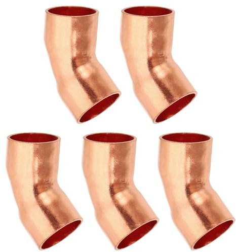 PATIKIL 15mm ID 1mm Thick Elbow Copper Fitting, 3pcs 99.9% Pure Copper 45 Degree Pipe Fitting Short Radius Tube Connector with Sweat Solder Connection for HVAC Refrigeration System