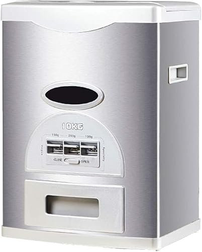 Wrobelax Rice Dispenser Stainless Steel Cereal Container - Automatic Metering Food Storage For Beans, Moisture-Proof Bin To Keep Freshness (Size:10KG,Color:Grey)