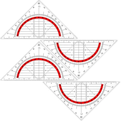 EIHI 4 Piezas Transportador de angulos Nautico,15 cm Cartabón Transportador Triangular de Plástico Transparente Escuadra Cartabon(transparente, rojo)